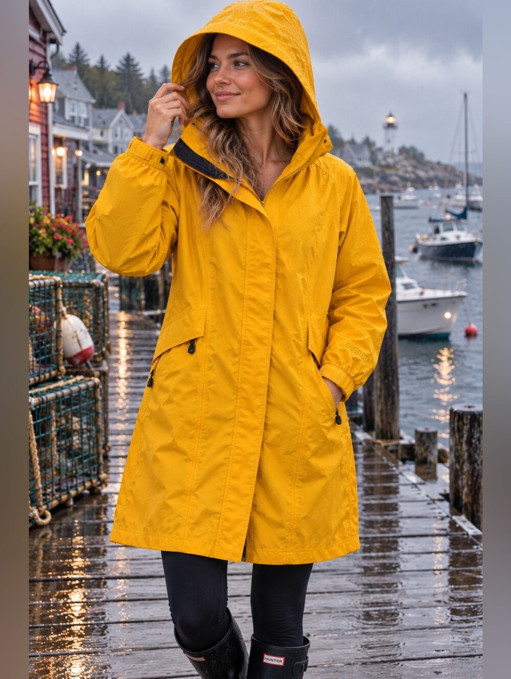 L.L.Bean Women’s Medium GORE-TEX Long Rain Coat Hooded Yellow Vintage Outdoor